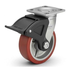 Rueda con giro y freno Total Lock Colson poliuretano 6x2 pulgadas, capacidad 900 lb 408 kg, para equipos industriales, estructura metálica reforzada y freno total.